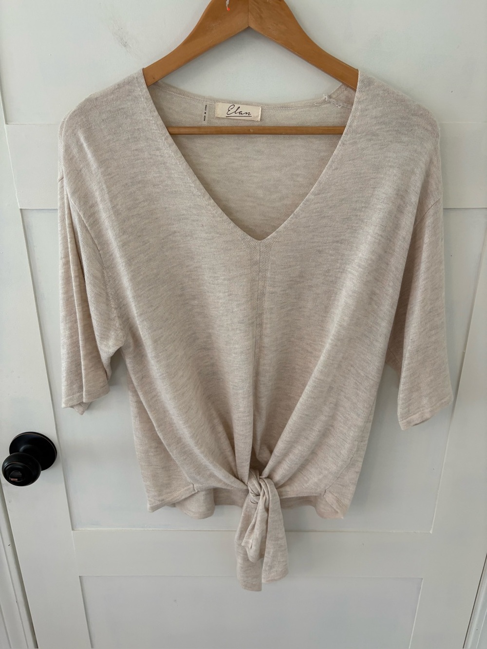 Elan Cream Front-Tie Cashmere Angora Blend Sweater. Size Small.